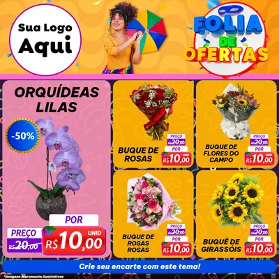 Modelo de Rede Social para Feed Facebook com o tema Folia de Ofertas para Floricultura e jardim