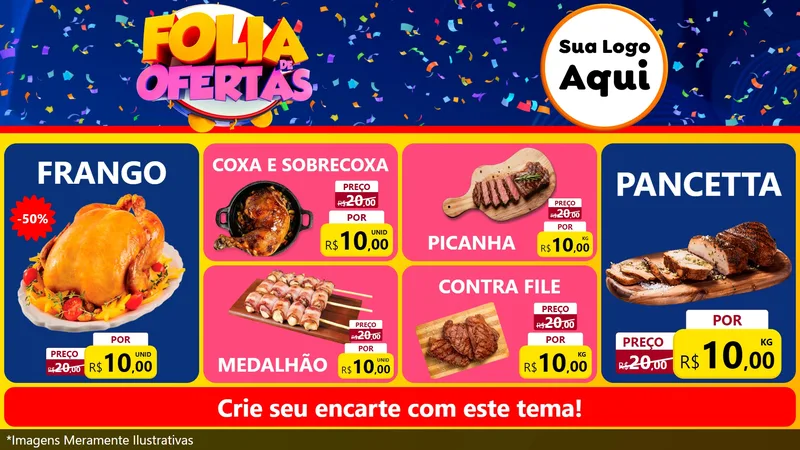 Modelo de TV para TV Horizontal com o tema Folia de Ofertas para Assados
