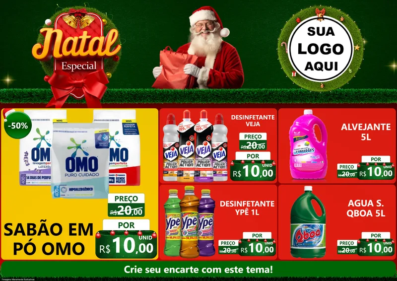 Modelo de Encarte para Encarte A4 Horizontal com o tema Natal Especial para Produtos de Limpeza
