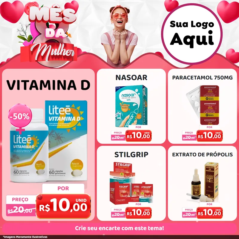 Modelo de Rede Social para Feed Facebook com o tema Mês da Mulher para Farmácia