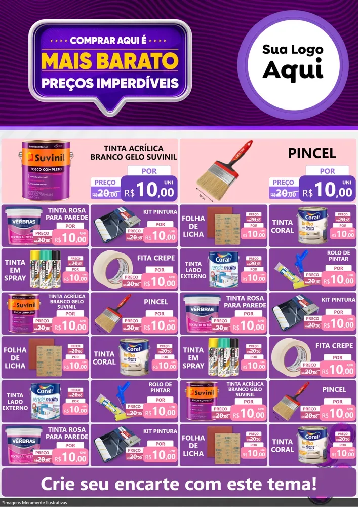 Modelo de Encarte para Encarte A4 Vertical com o tema Mais Barato para Tintas e Ferramentas