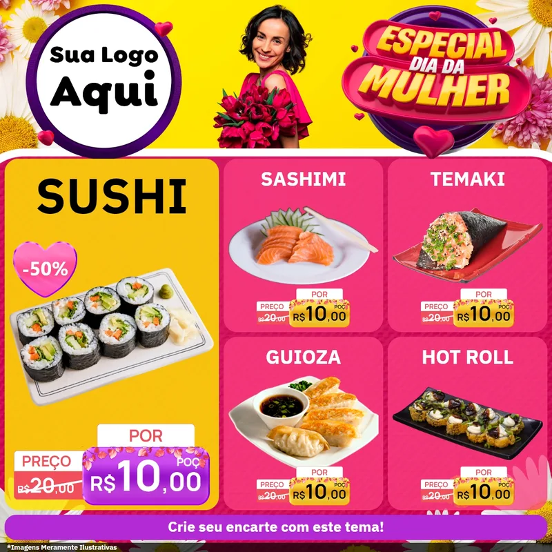 Modelo de Rede Social para Feed Facebook com o tema Especial Dia da Mulher para Comida japonesa