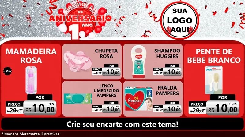 Modelo de TV para TV Horizontal com o tema Promoção de Aniversário - 1 Ano para Bebês