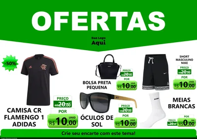 Modelo de Encarte para Encarte A4 Horizontal com o tema Ofertas Verde Cartaz para Roupas e acessórios