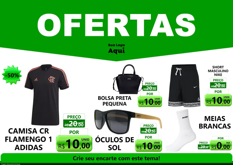 Modelo de Encarte para Encarte A4 Horizontal com o tema Ofertas Verde Cartaz para Roupas e acessórios