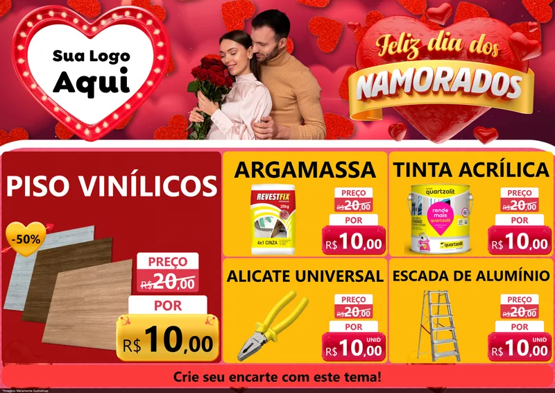 Modelo de Encarte para Encarte A4 Horizontal com o tema Feliz Dia Dos Namorados para Material para Construção