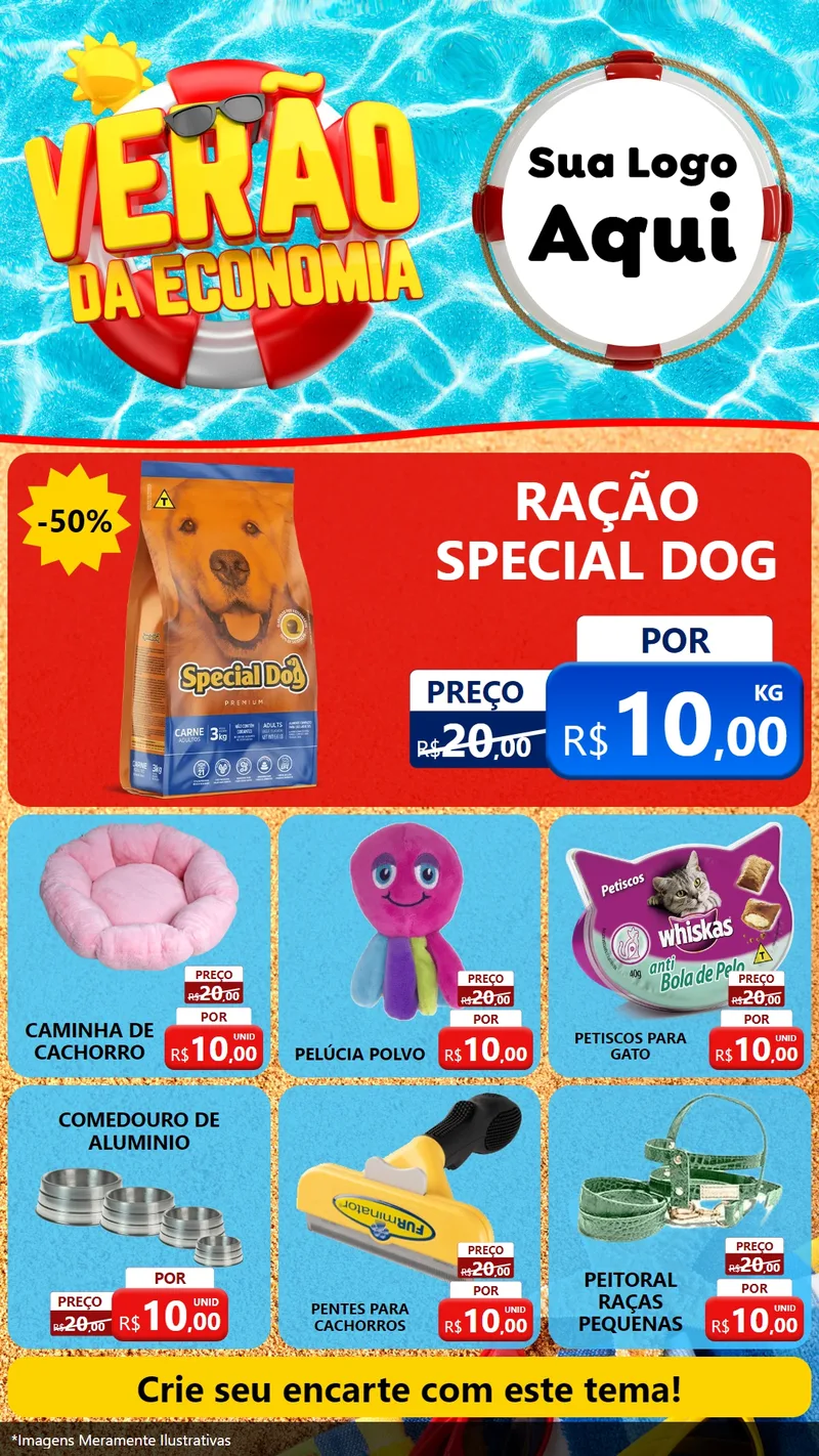 Modelo de Rede Social para Stories com o tema Verão da Economia para Pet Shop