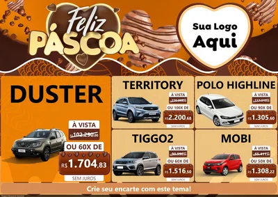Modelo de Encarte para Encarte A4 Horizontal com o tema Feliz Páscoa para Concessionaria de Carros
