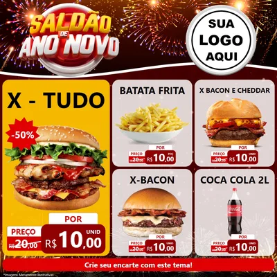 Modelo de Rede Social para Feed Facebook com o tema Saldão de Ano Novo para Hamburgueria