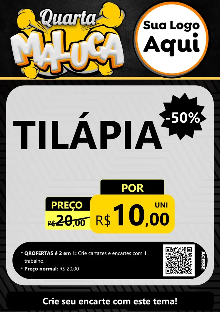 Modelo de Cartaz para Cartaz A4 Vertical com o tema Quarta Maluca para Peixaria