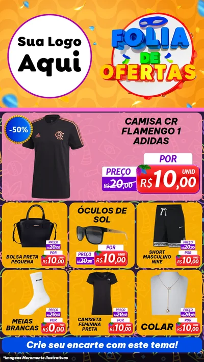 Modelo de Rede Social para Stories com o tema Folia de Ofertas para Roupas e acessórios