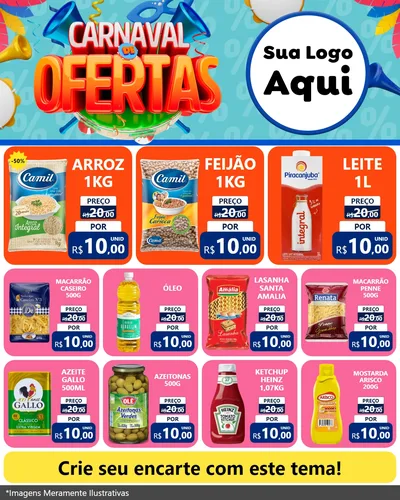 Modelo de Rede Social para Feed Instagram com o tema Carnaval de Ofertas para Supermercado