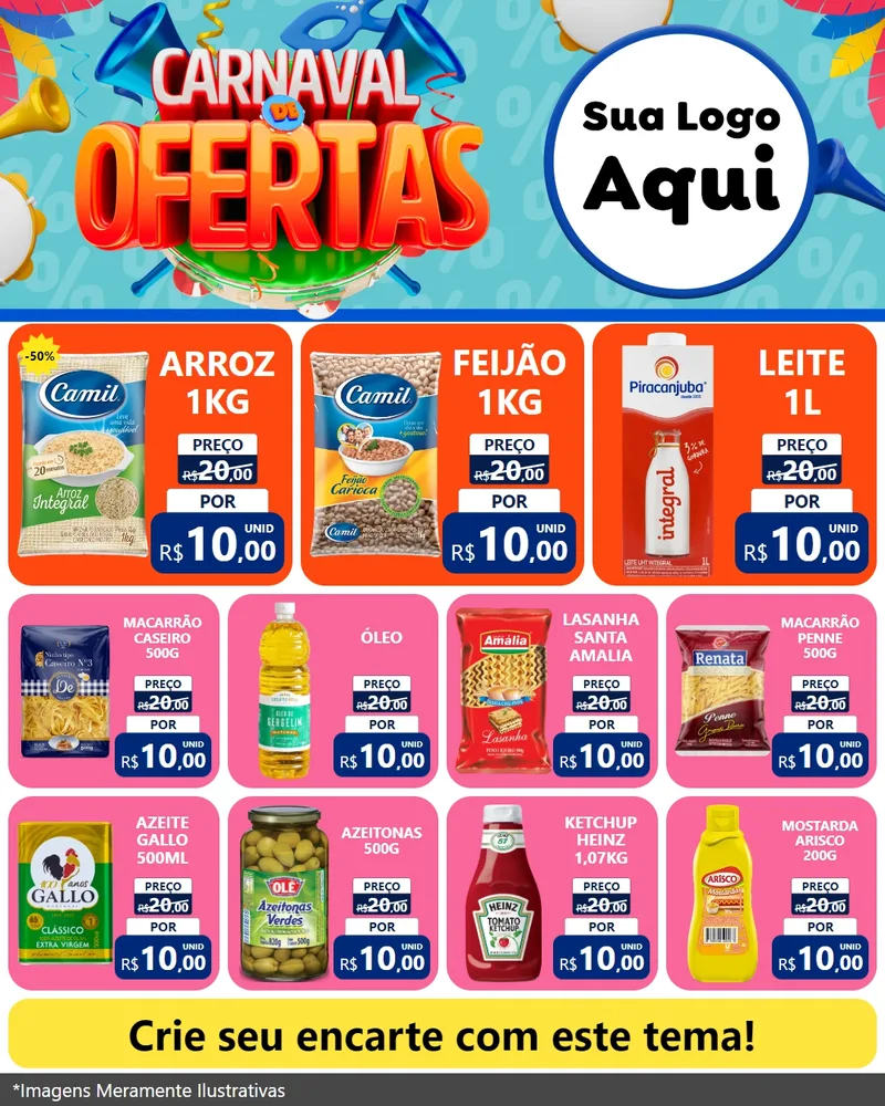 Modelo de Rede Social para Feed Instagram com o tema Carnaval de Ofertas para Supermercado