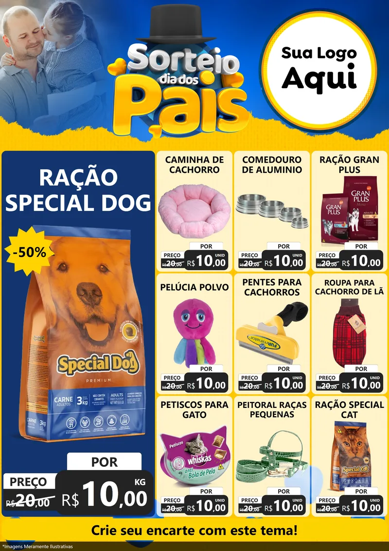 Modelo de Encarte para Encarte A4 Vertical com o tema Sorteio Dia Dos Pais para Pet Shop