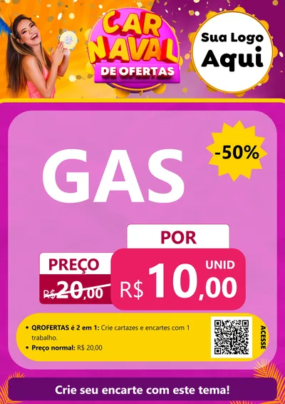 Modelo de Cartaz para Cartaz A4 Vertical com o tema Carnaval de Ofertas para Água e gás
