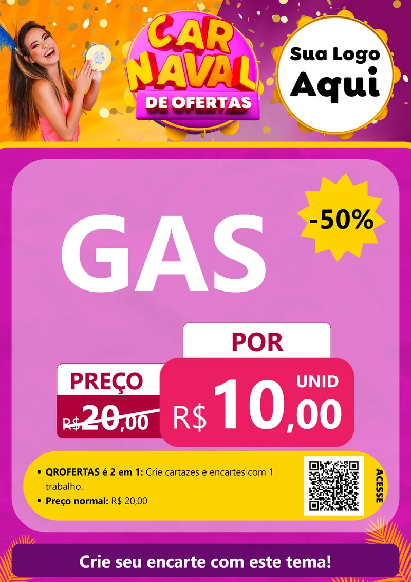 Modelo de Cartaz para Cartaz A4 Vertical com o tema Carnaval de Ofertas para Água e gás