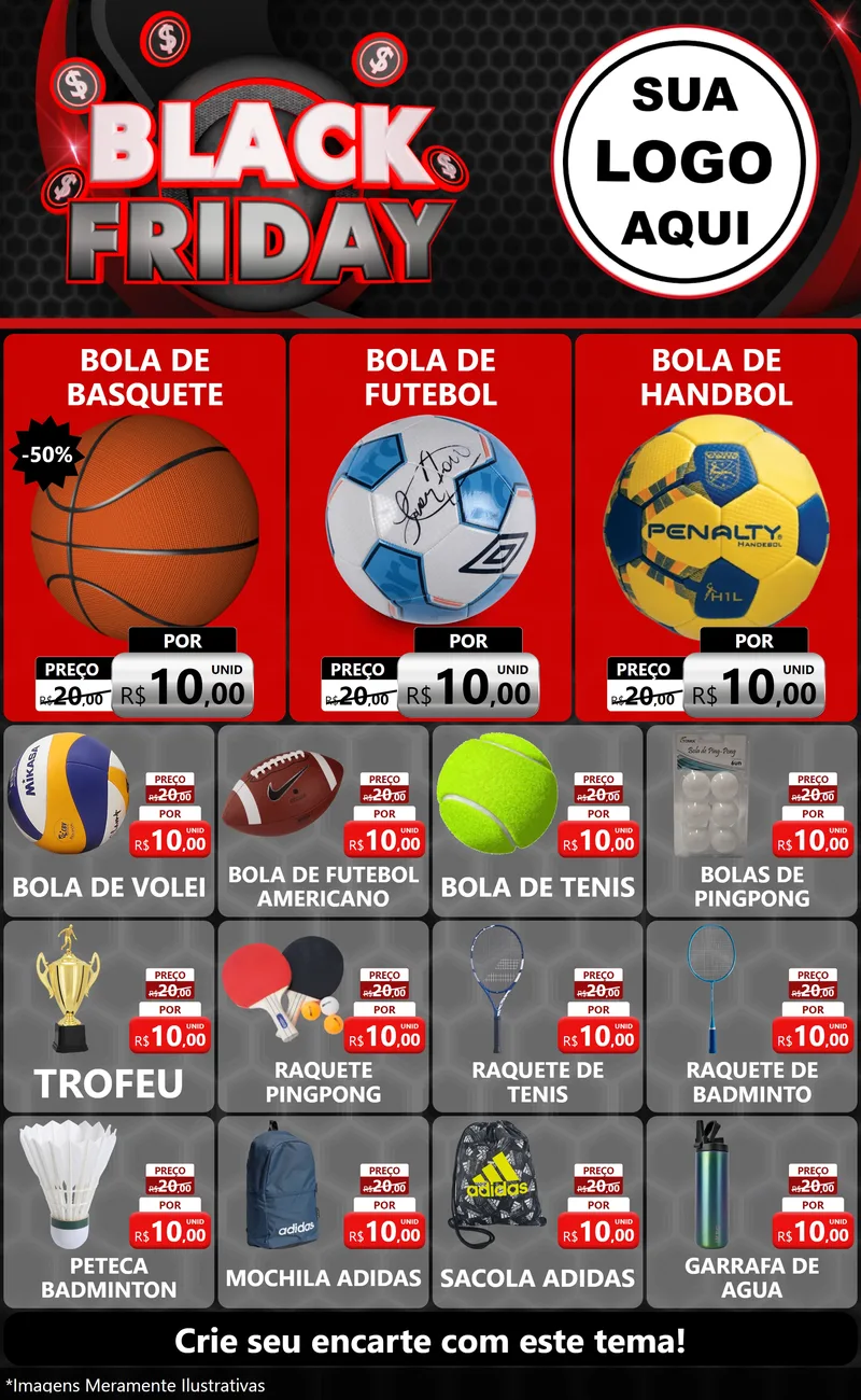 Modelo de Encarte para Encarte Grande com o tema Black Friday para Artigos Esportivos
