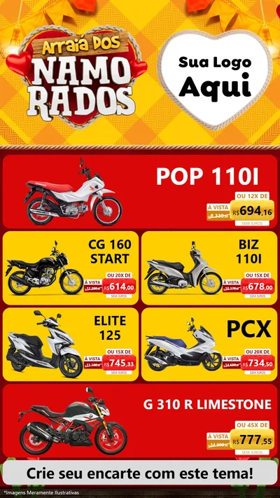 Modelo de TV para TV Vertical com o tema Arraiá dos Namorados para Concessionaria de Motos