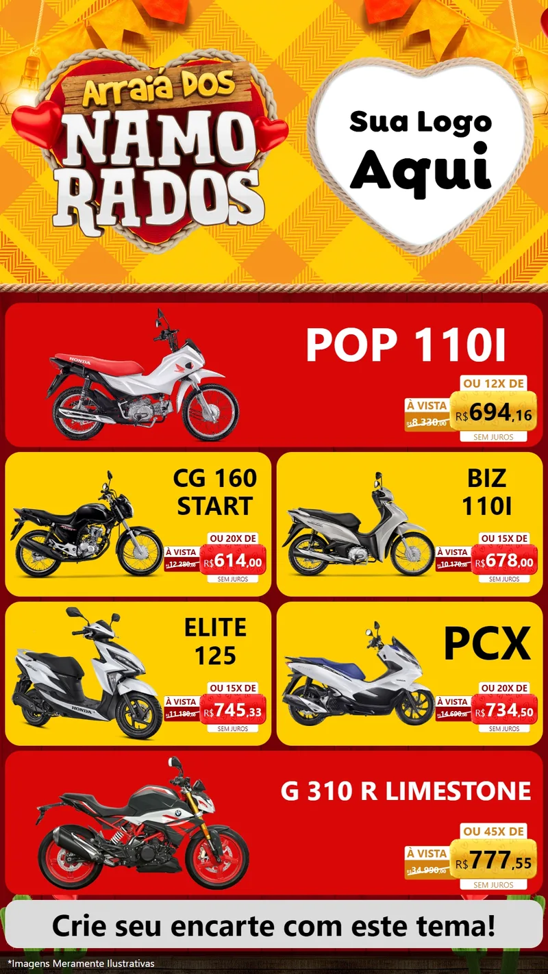 Modelo de TV para TV Vertical com o tema Arraiá dos Namorados para Concessionaria de Motos