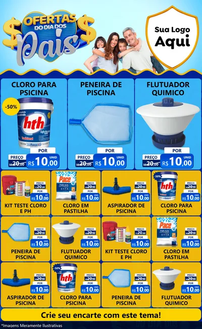 Modelo de Encarte para Encarte Grande com o tema Ofertas do Dia dos Pais para Produtos para Piscina