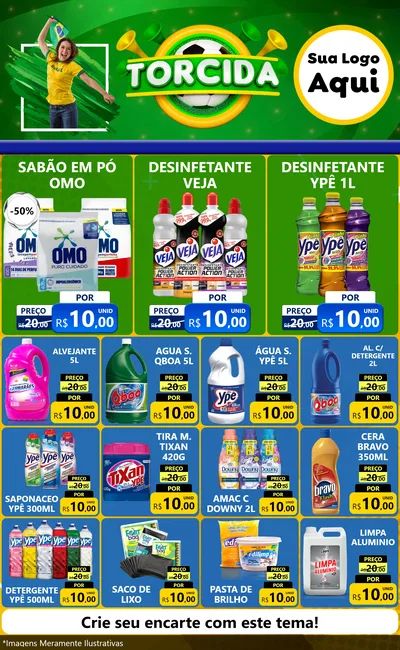 Modelo de Encarte para Encarte Grande com o tema Torcida para Produtos de Limpeza