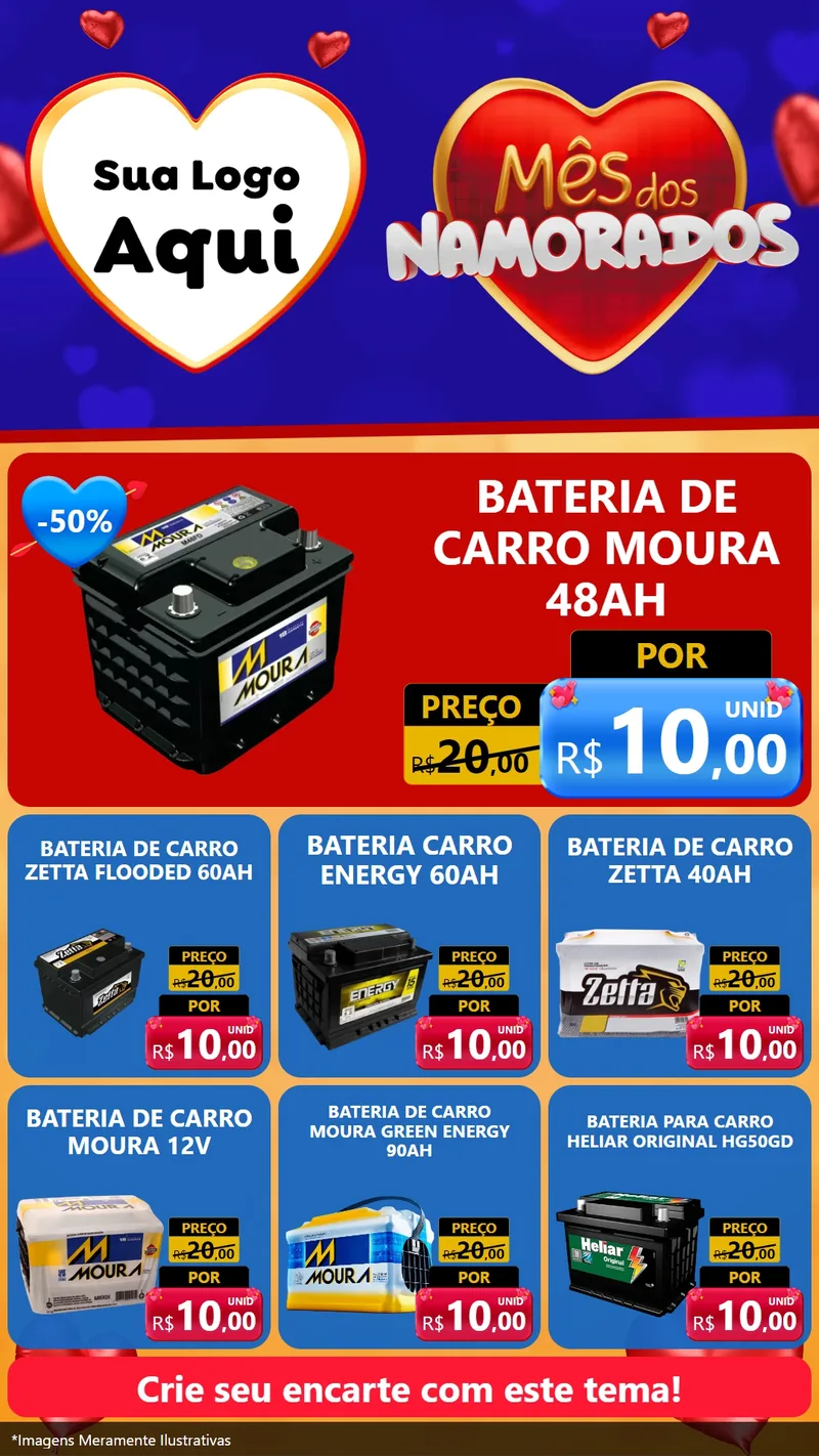 Modelo de Rede Social para Stories com o tema Mês dos Namorados para Baterias Elétricas