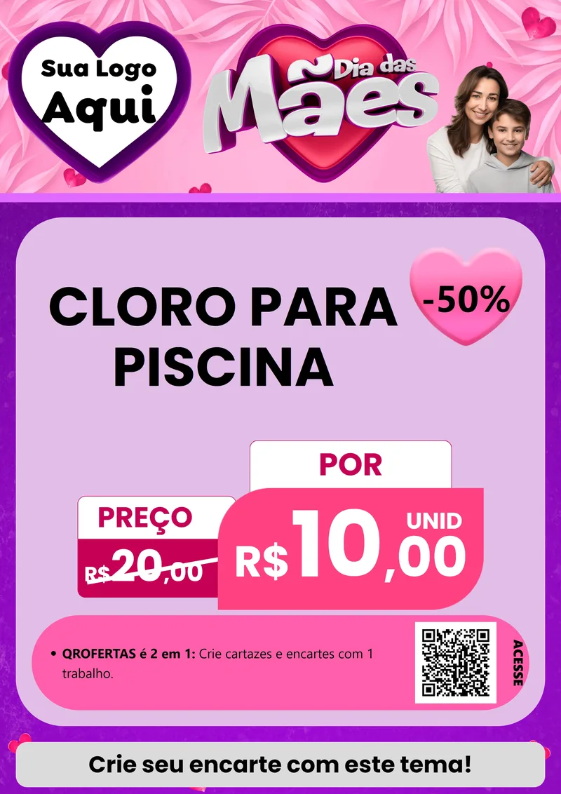 Modelo de Cartaz para Cartaz A4 Vertical com o tema Dia das Mães para Produtos para Piscina