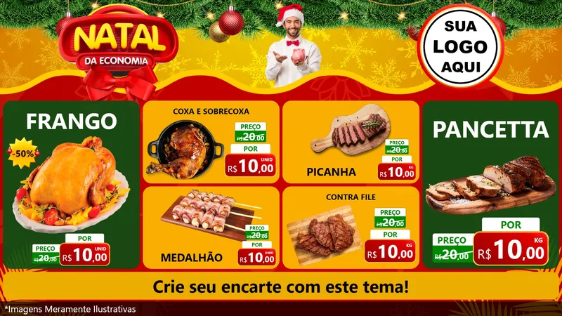 Modelo de TV para TV Horizontal com o tema Natal da Economia para Assados