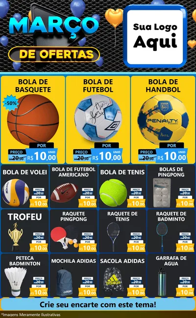 Modelo de Encarte para Encarte Grande com o tema Março de Ofertas para Artigos Esportivos