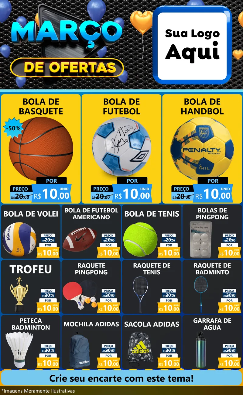 Modelo de Encarte para Encarte Grande com o tema Março de Ofertas para Artigos Esportivos