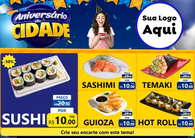 Modelo de Encarte para Encarte A4 Horizontal com o tema Aniversário da Cidade para Comida japonesa