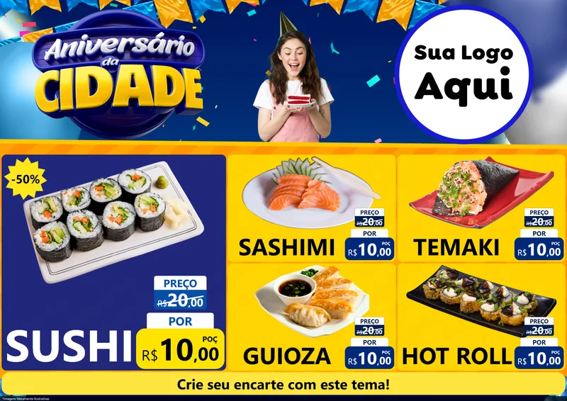 Modelo de Encarte para Encarte A4 Horizontal com o tema Aniversário da Cidade para Comida japonesa