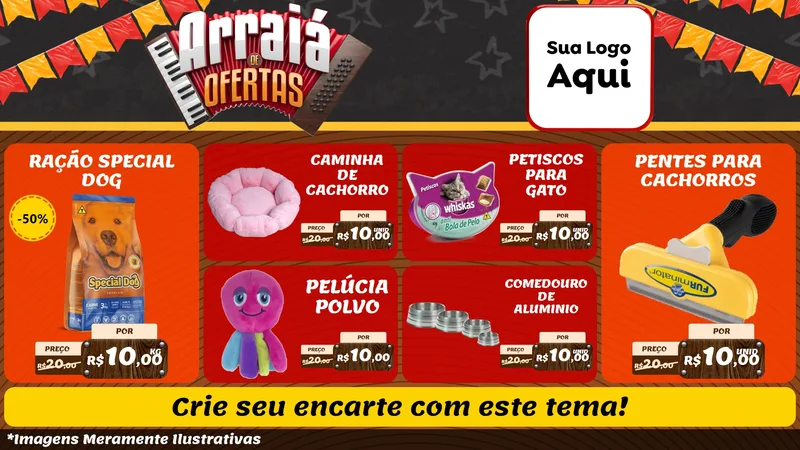 Modelo de TV para TV Horizontal com o tema Arraiá de Ofertas - Junina para Pet Shop