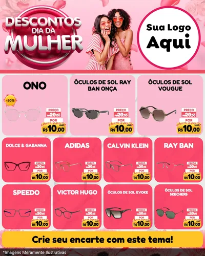 Modelo de Rede Social para Feed Instagram com o tema Descontos Dia da Mulher para Óticas