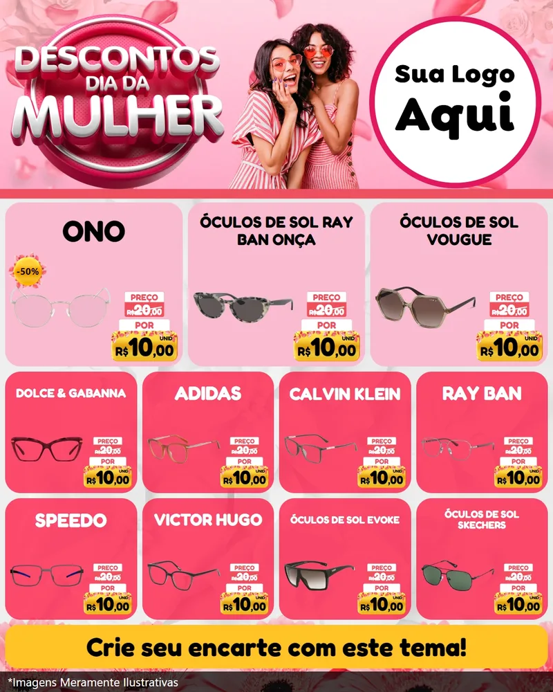 Modelo de Rede Social para Feed Instagram com o tema Descontos Dia da Mulher para Óticas