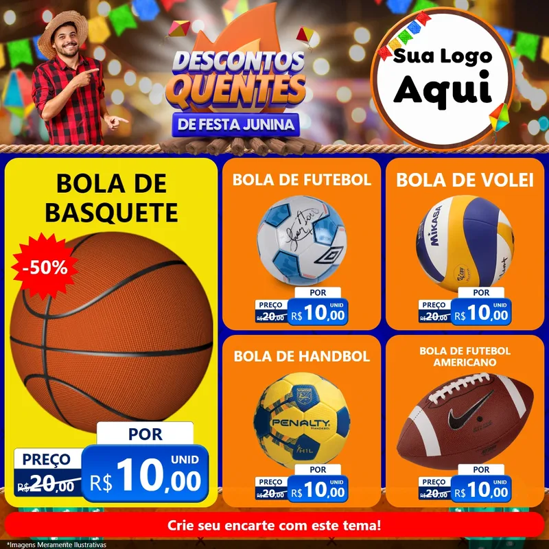 Modelo de Rede Social para Feed Facebook com o tema Descontos Quentes de Festa Junina para Artigos Esportivos