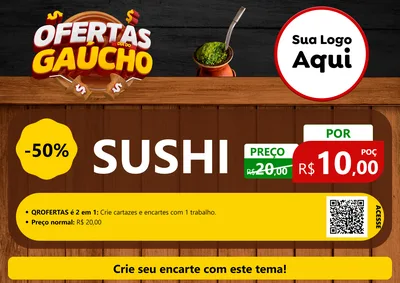 Modelo de Cartaz para Cartaz A4 Horizontal com o tema Ofertas Dia do Gaúcho para Comida japonesa