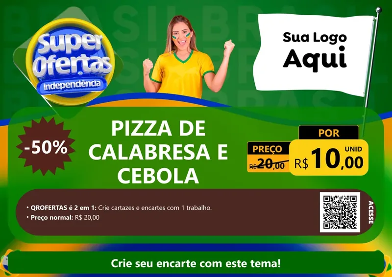 Modelo de Cartaz para Cartaz A4 Horizontal com o tema Super Ofertas de Independência para Pizzaria