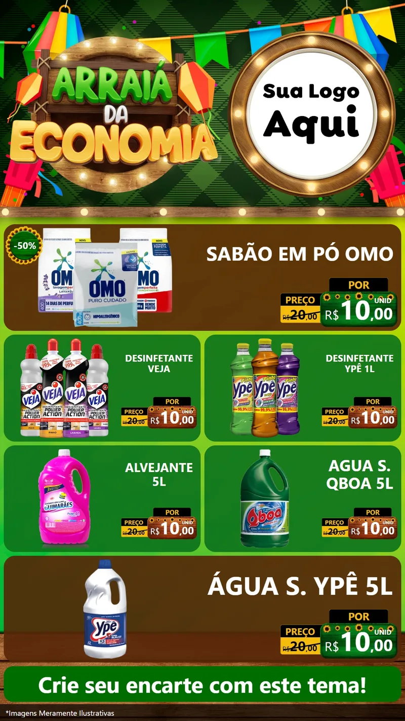 Modelo de TV para TV Vertical com o tema Arraiá de Economia para Produtos de Limpeza
