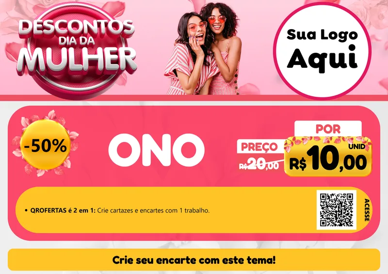Modelo de Cartaz para Cartaz A4 Horizontal com o tema Descontos Dia da Mulher para Óticas