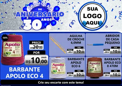 Modelo de Encarte para Encarte A4 Horizontal com o tema Promoção de Aniversário - 30 Anos para Armarinho e Aviamentos