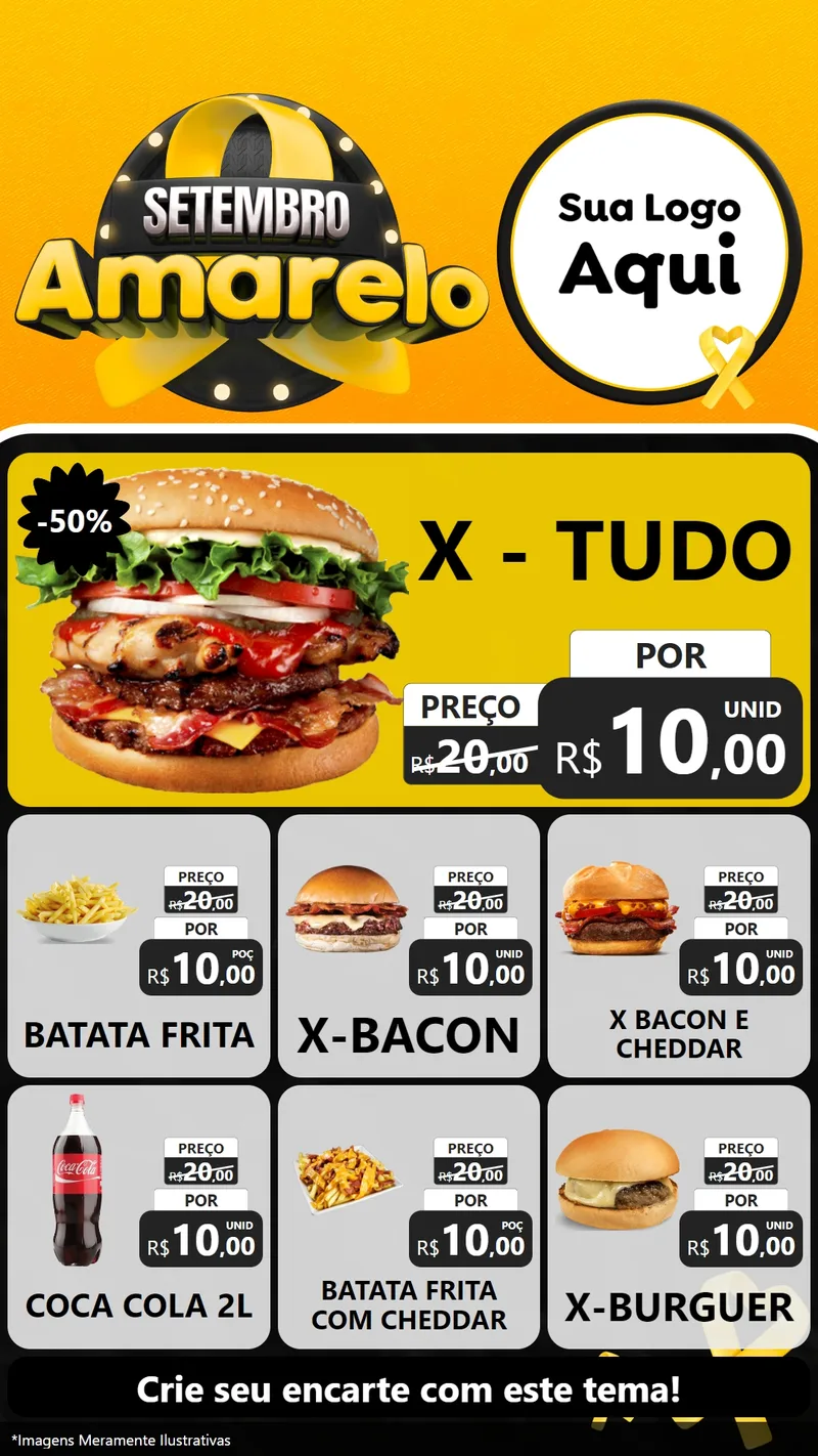 Modelo de Rede Social para Stories com o tema Setembro Amarelo para Hamburgueria