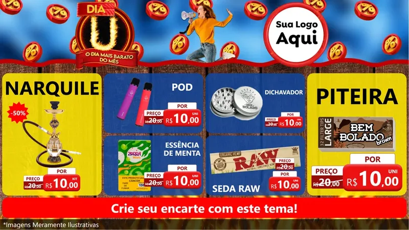 Modelo de TV para TV Horizontal com o tema Dia U - O Dia Mais Barato Do Mês para Tabacaria