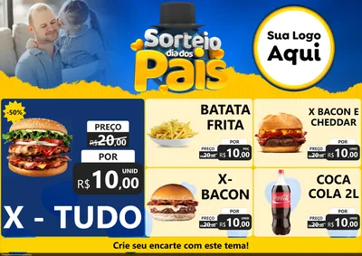 Modelo de Encarte para Encarte A4 Horizontal com o tema Sorteio Dia Dos Pais para Hamburgueria