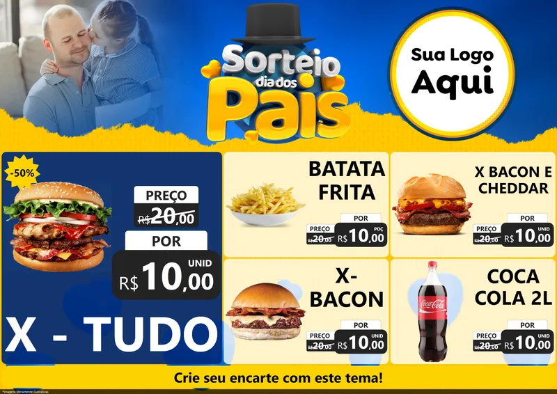 Modelo de Encarte para Encarte A4 Horizontal com o tema Sorteio Dia Dos Pais para Hamburgueria