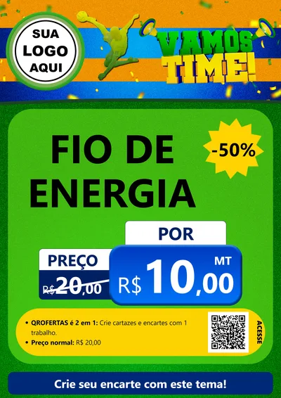 Modelo de Cartaz para Cartaz A4 Vertical com o tema Vamos Time! para Materiais Elétricos