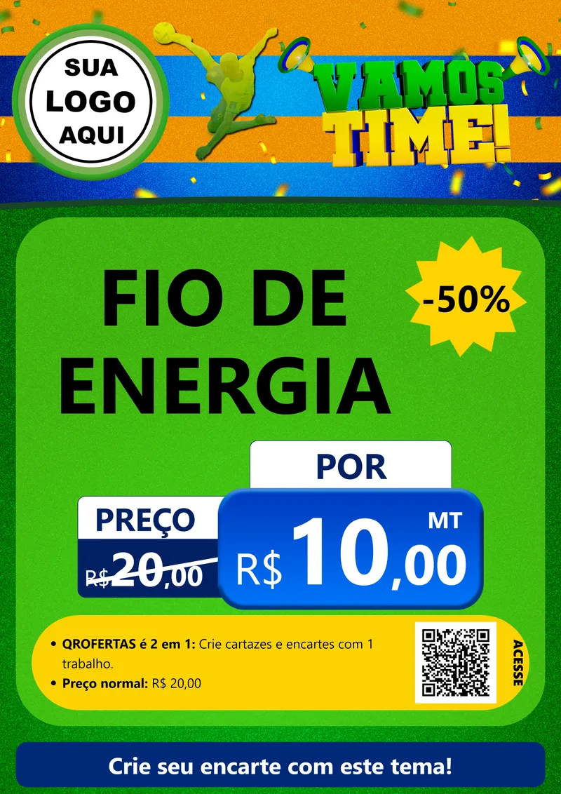 Modelo de Cartaz para Cartaz A4 Vertical com o tema Vamos Time! para Materiais Elétricos