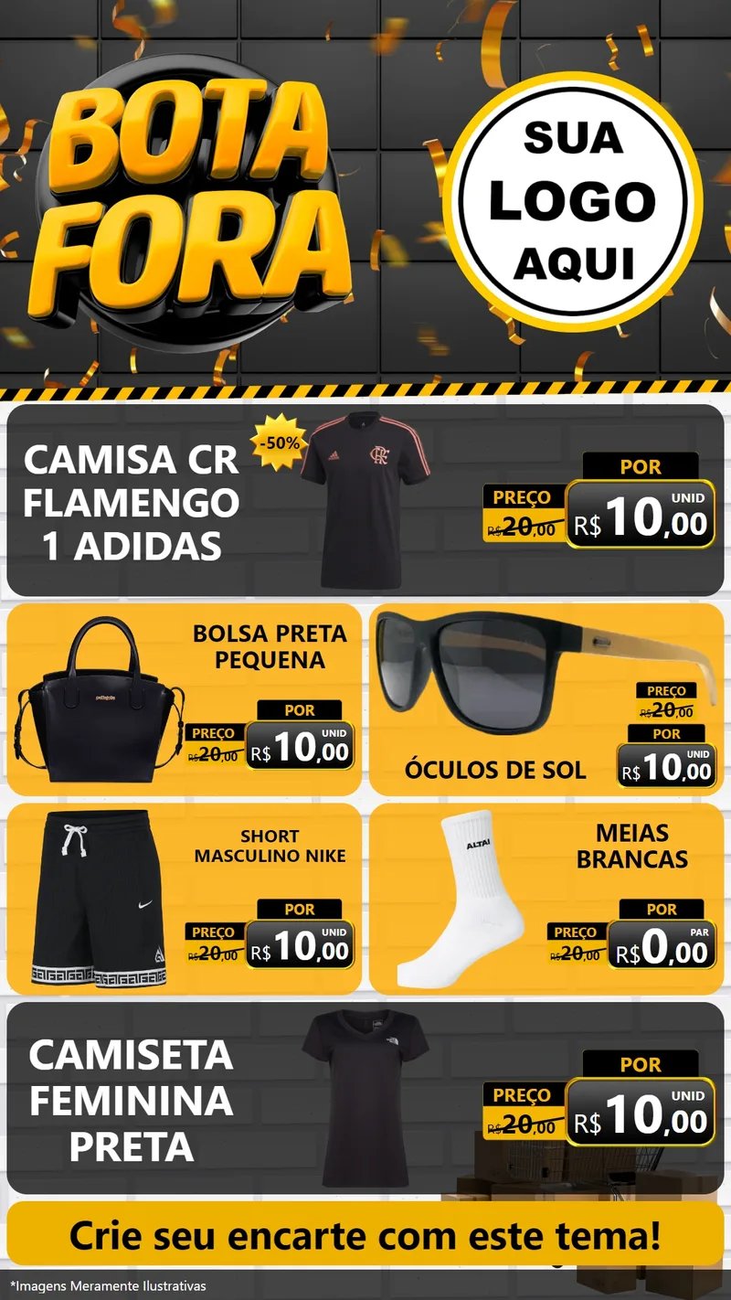 Modelo de TV para TV Vertical com o tema Bota Fora para Roupas e acessórios