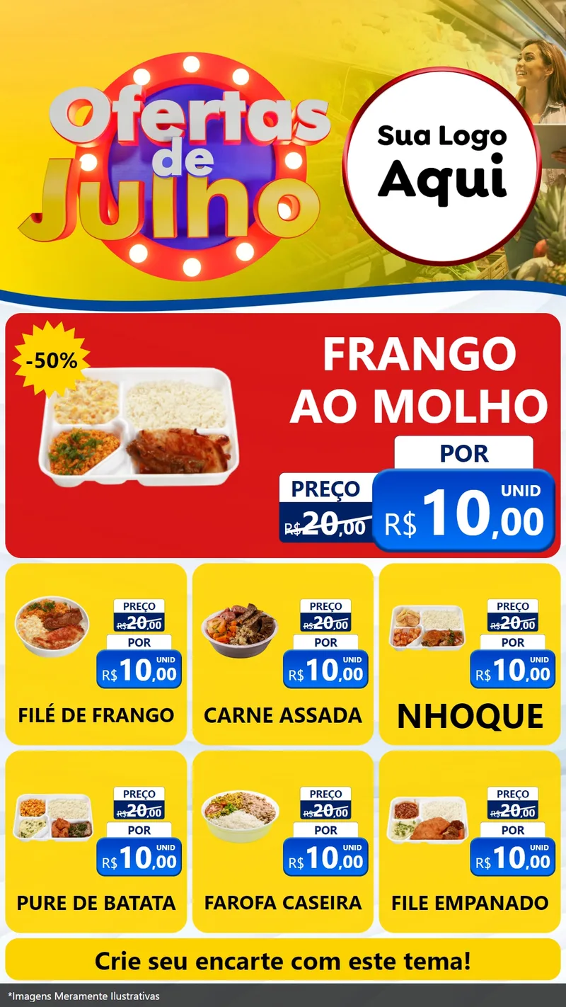 Modelo de Rede Social para Stories com o tema Ofertas de Julho para Restaurante