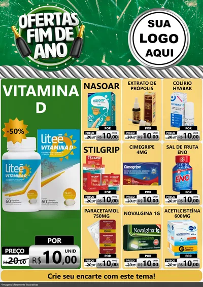 Modelo de Encarte para Encarte A4 Vertical com o tema Ofertas Fim de Ano para Farmácia